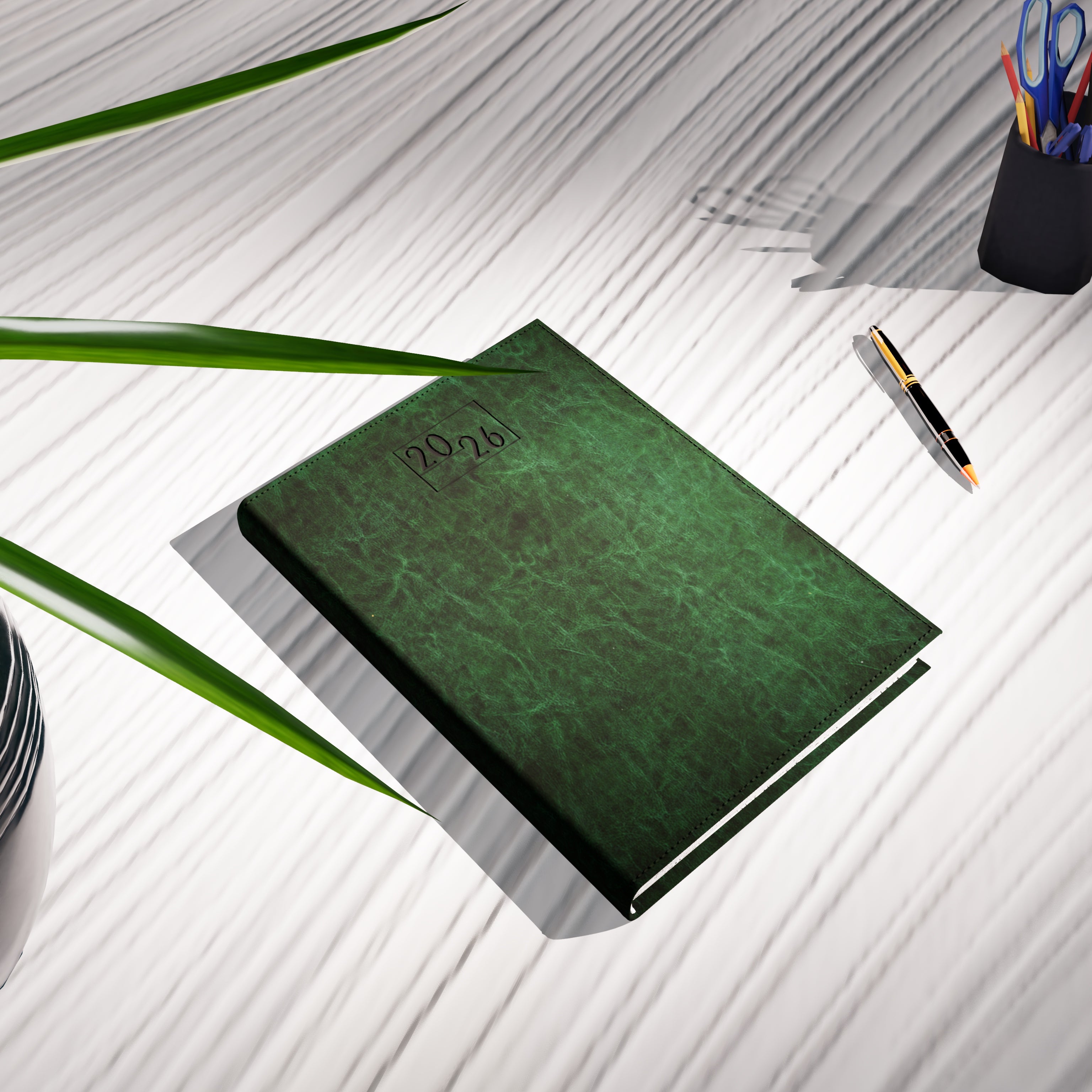 Harrogate SaharaHide Faux Leather A5 Diary, Day Per Page, Green